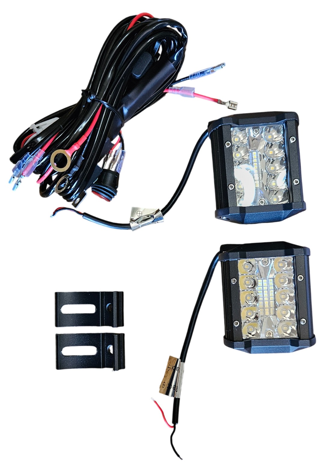 60W 4" Triple Row LED Pod Flood Lights with Wiring Harness